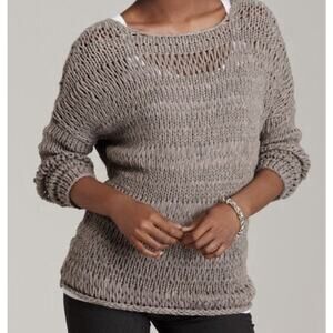 VINCE Gray Chunky Open Loose Knit Boatneck Pullover Long Sleeve Sweater Sz Xs